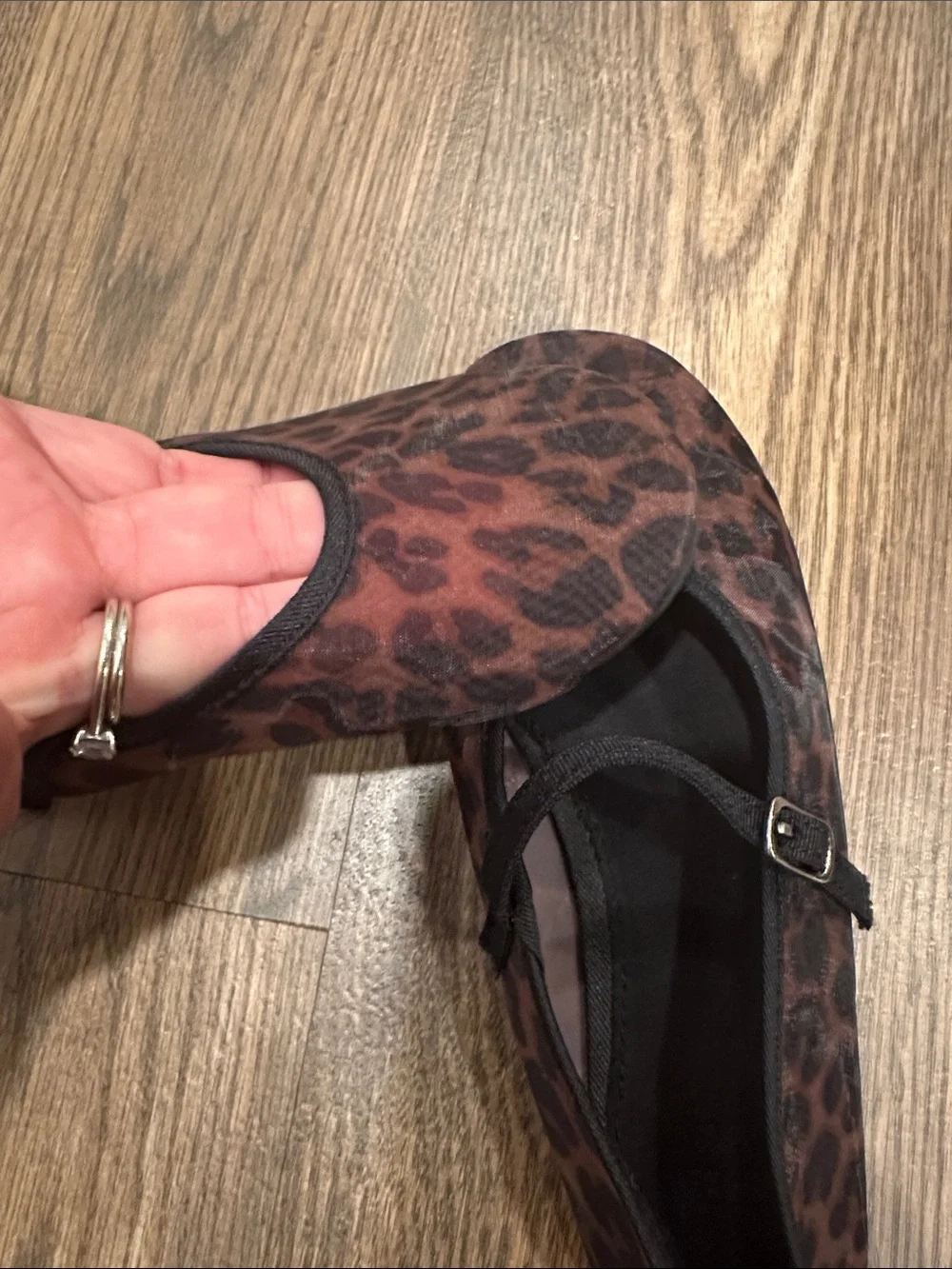 Zara Leopard Print Mary Jane Flats - Brown/Black